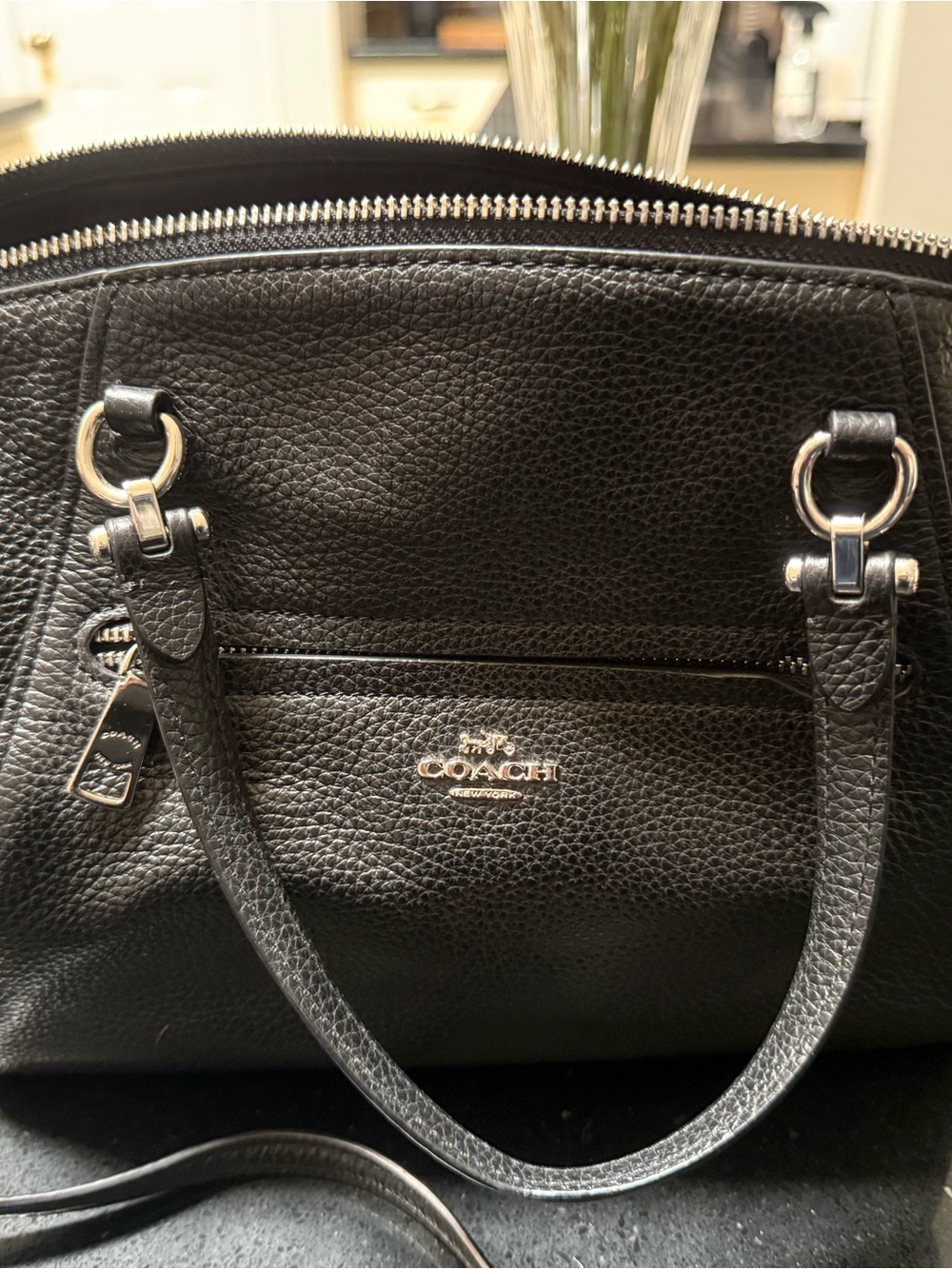 Coach Black Pebbled Leather Shoulder Bag with Silver Hardware
